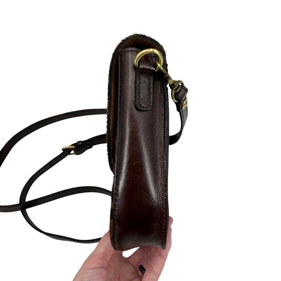 Patricia Nash Leopard Animal Print Calf Half Brown Leather Crossbody Saddle Bag - Picture 5 of 14